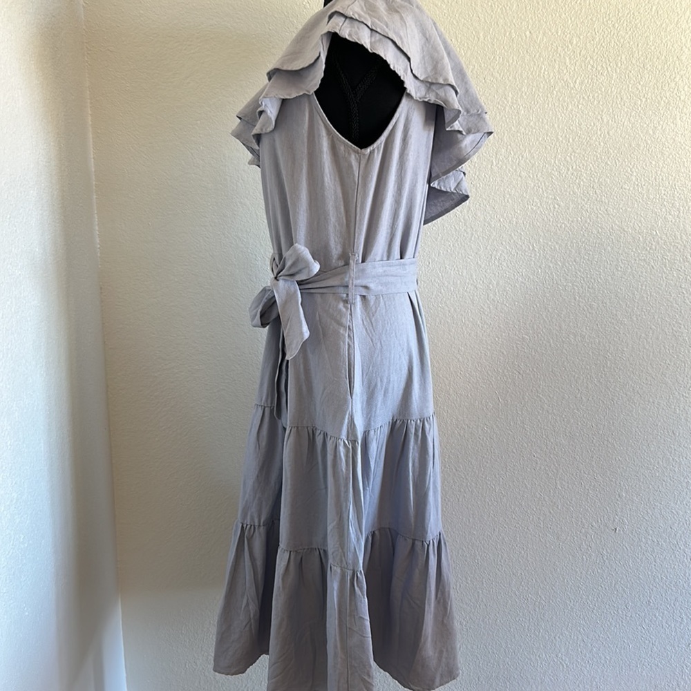 Nicole Miller Linen One Shoulder Ruffle Fit and Flare Dress Size Large - Picture 8 of 12